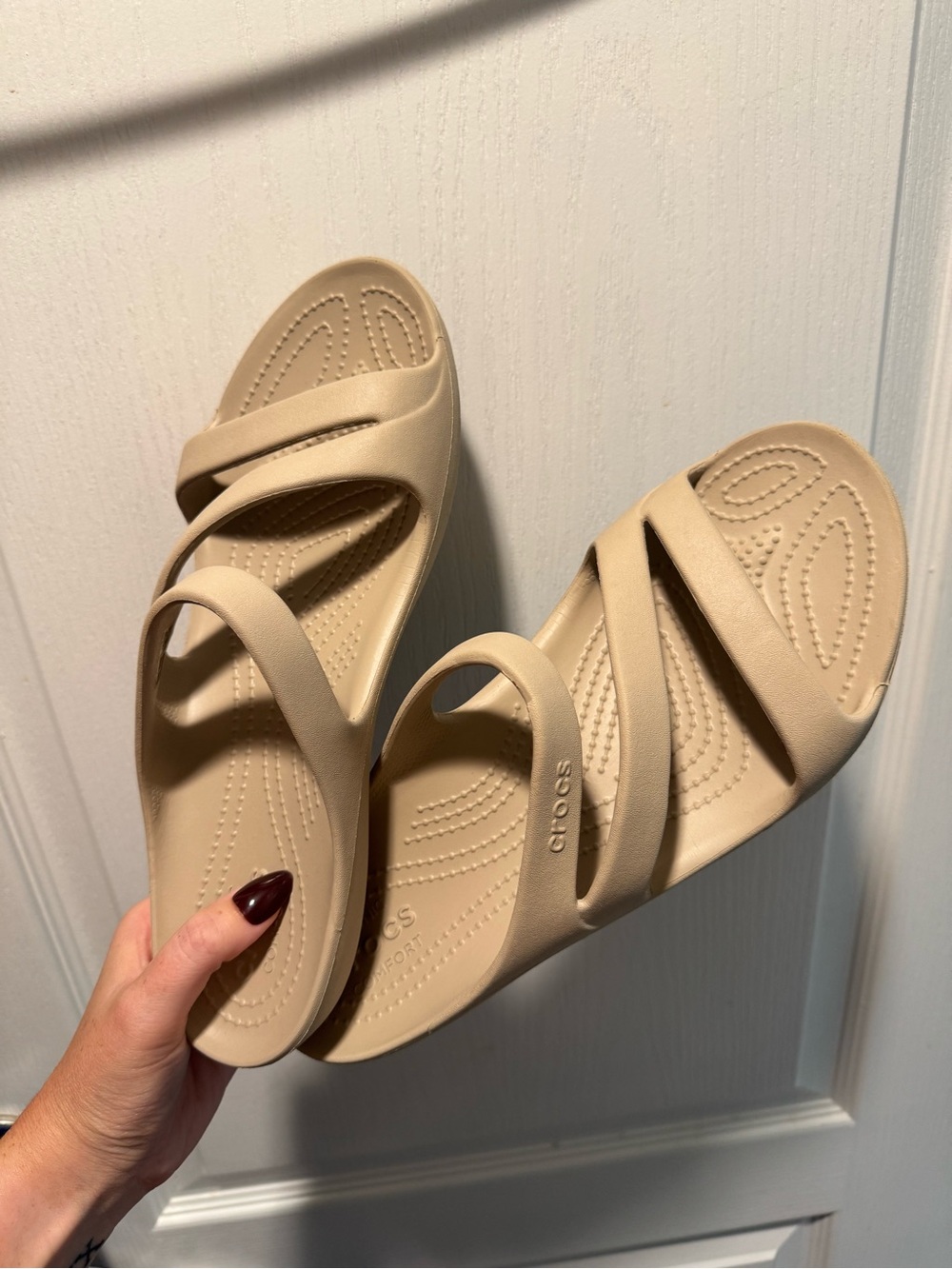 CROCS Women’s Neutral Beige Triple-Strap Slide Sandals